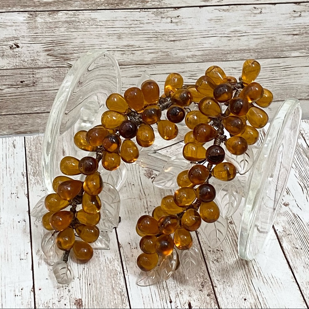 Vintage Amber Glass Teardrop Grape Bunch Mid Century Modern Decor